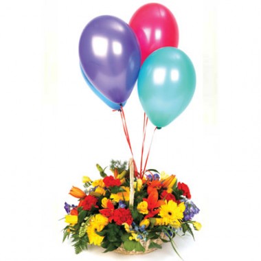 Mothers  Flower on Mix Flower Basket With Balloons To Bolivia