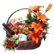 Christmas gourmet basket with lilies