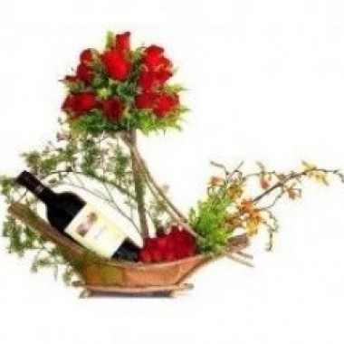 Roses and Wine Basket