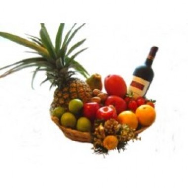 Basket with fruits and wine 