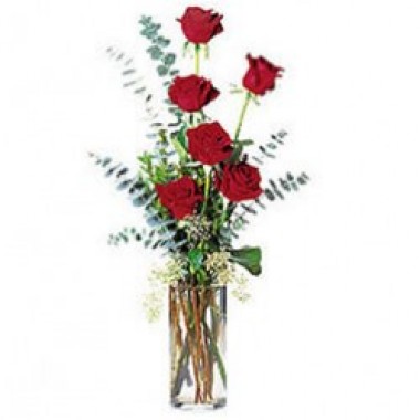 Glass vase of 6 roses