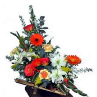 Season flowers in a wagon