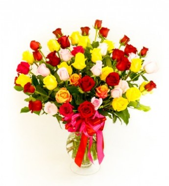 50 red and yellow roses arrangement