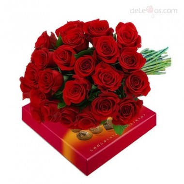 Bouquet of  24 roses. Chocolates box included