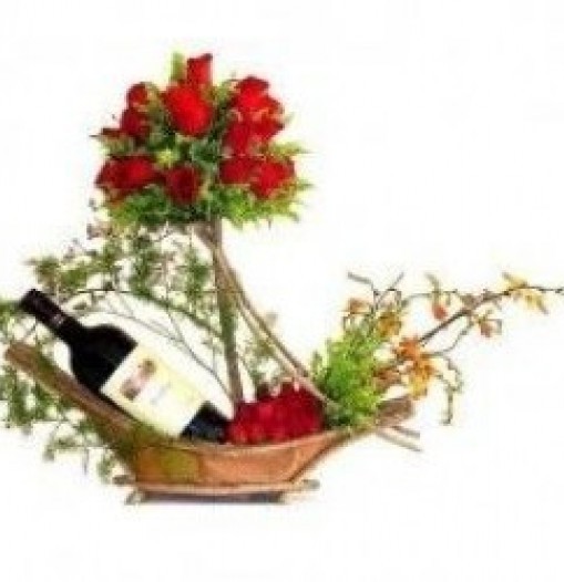 Roses and Wine Basket