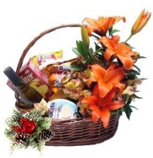 Gourmet basket with lilies