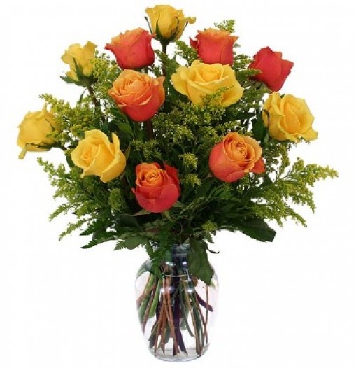 12 yellow and orange roses Vase included