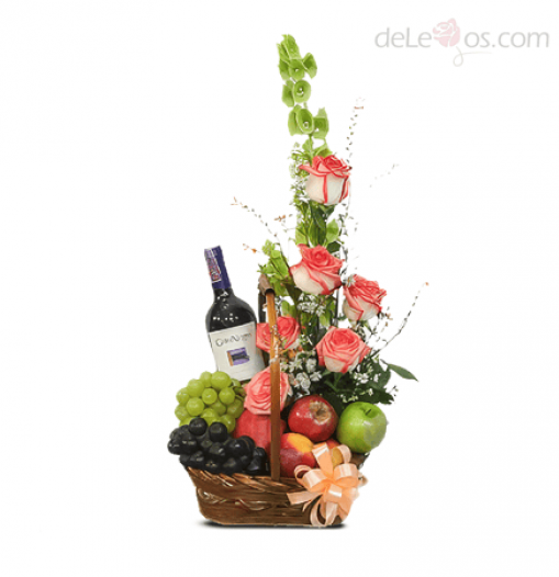 Fruits, Flowers and Wine Basket