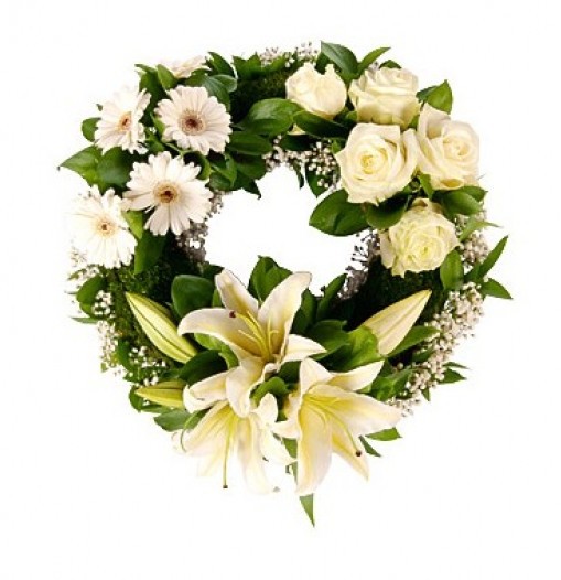 Wreath with roses, liliums and daisies