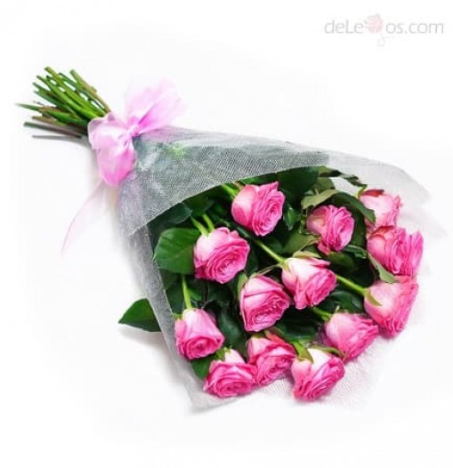 One dozen pink roses bouquet