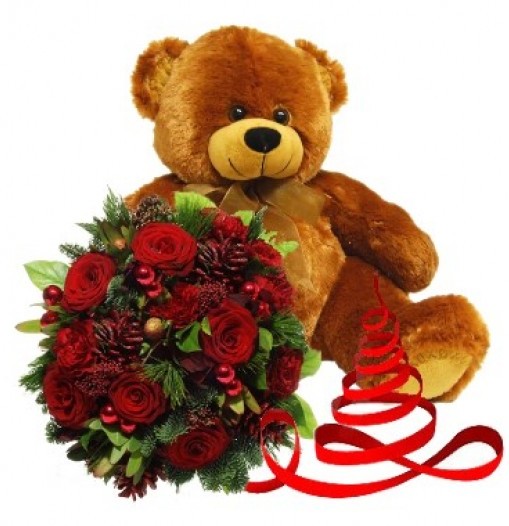 Christmas Bouquet and Teddy Bear