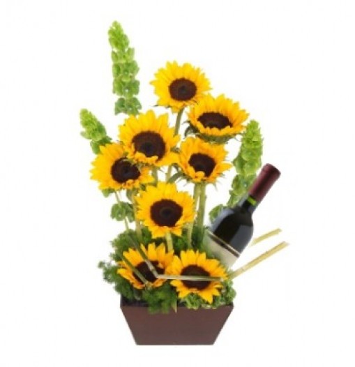 Eight Sunflowers  and wine