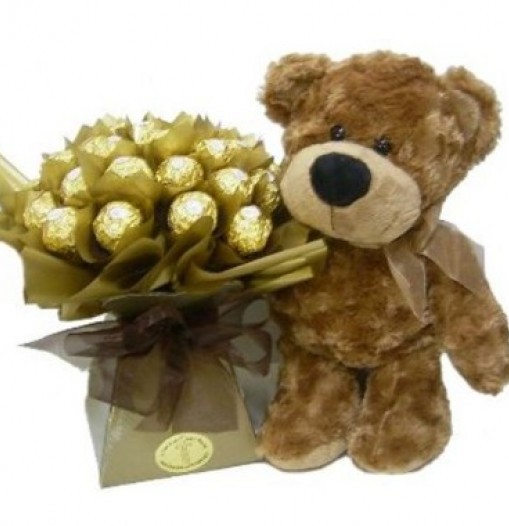Teddy with chocolates bouquet