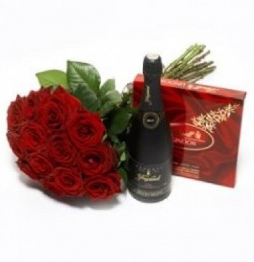 Wine , chocolate and roses