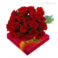 Bouquet of  24 roses. Chocolates box included